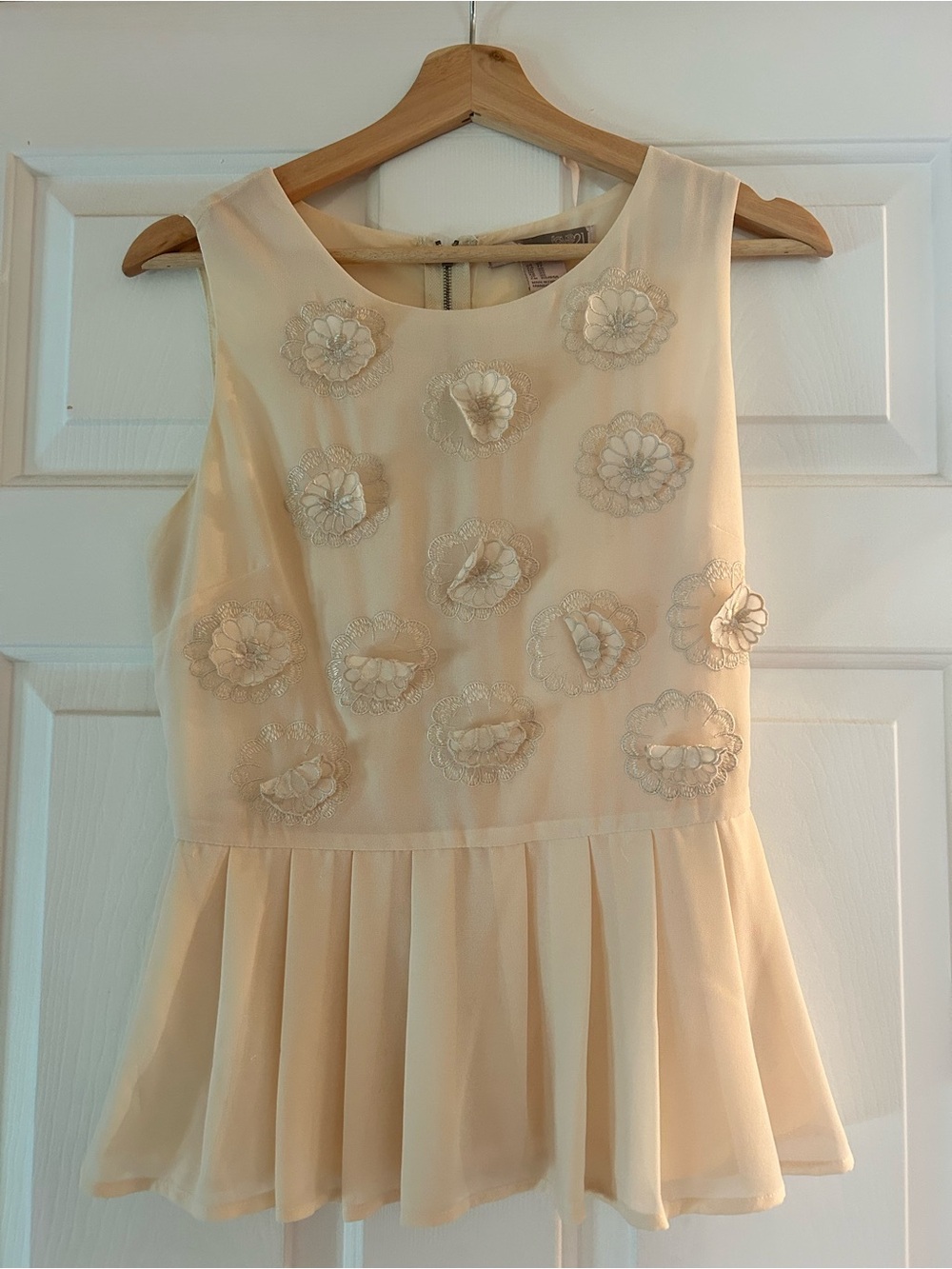 Cream Floral Appliqué Peplum Top
